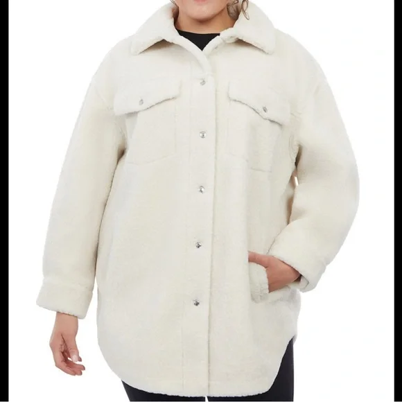 Michael Kors Women's Plus Size Faux-Shearling Shirt Jacket, Created for … - Picture 3 of 7